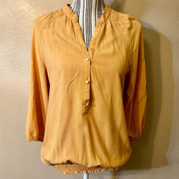 Antilia Femme Blouse Large Light Orange Peasant Smocked Hem 3/4 Slvs Rayon Boho - Picture 1 of 12